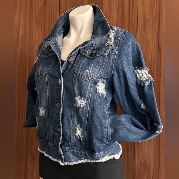 Between Us Jackets & Blazers - Between Us. Classic Blue Distressed Jean Jacket LARGE